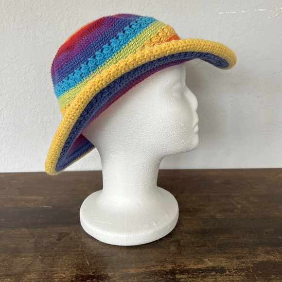 Crocheted Rainbow Sun Hat Island Planet Miami Eclectic Grandpa Wire Brim‎ - Picture 3 of 7